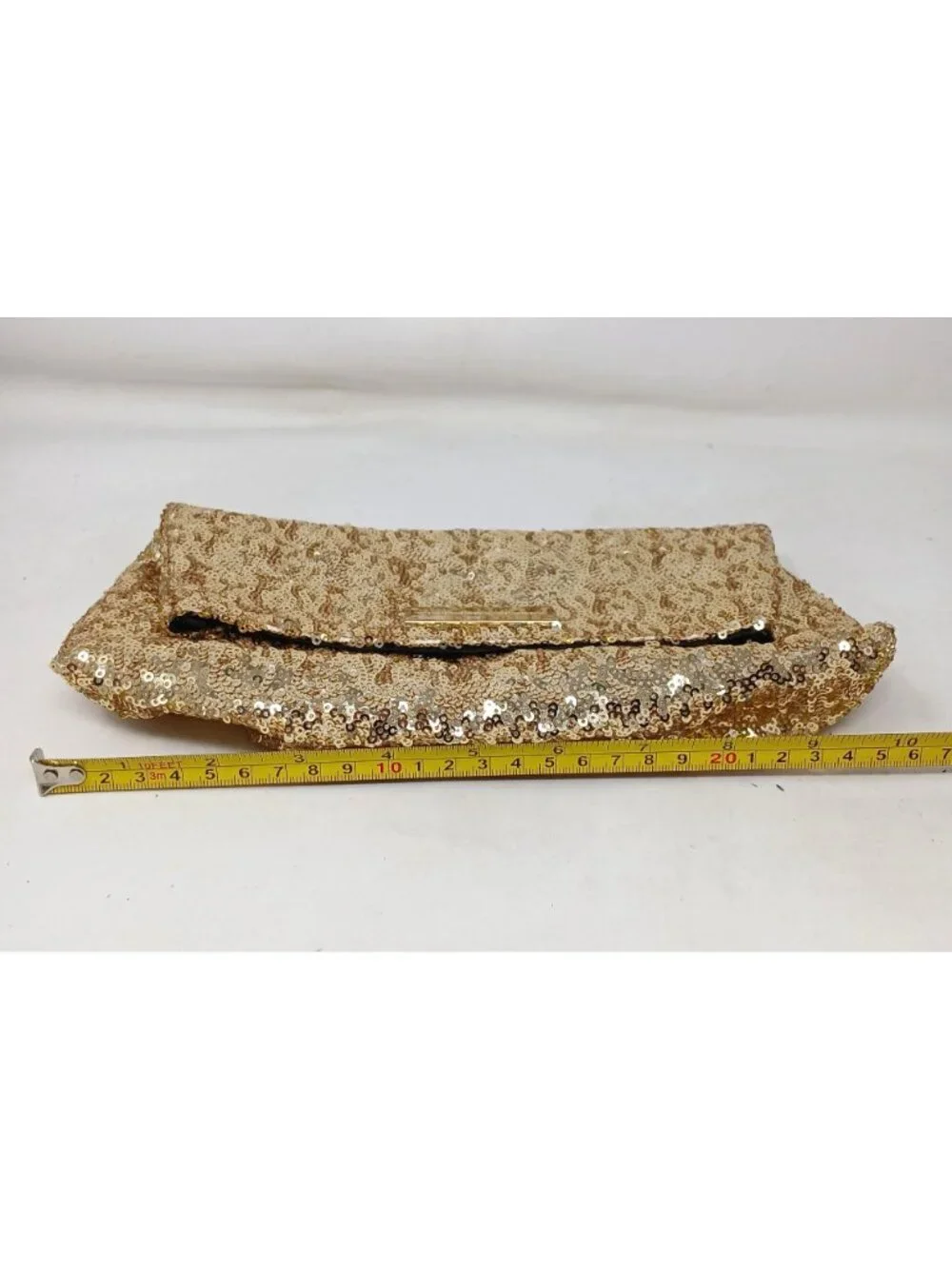 Victorias Secret Gold Sequin Clutch Fold-Over Closure & Zippered Pocket #D-25 - Picture 7 of 11